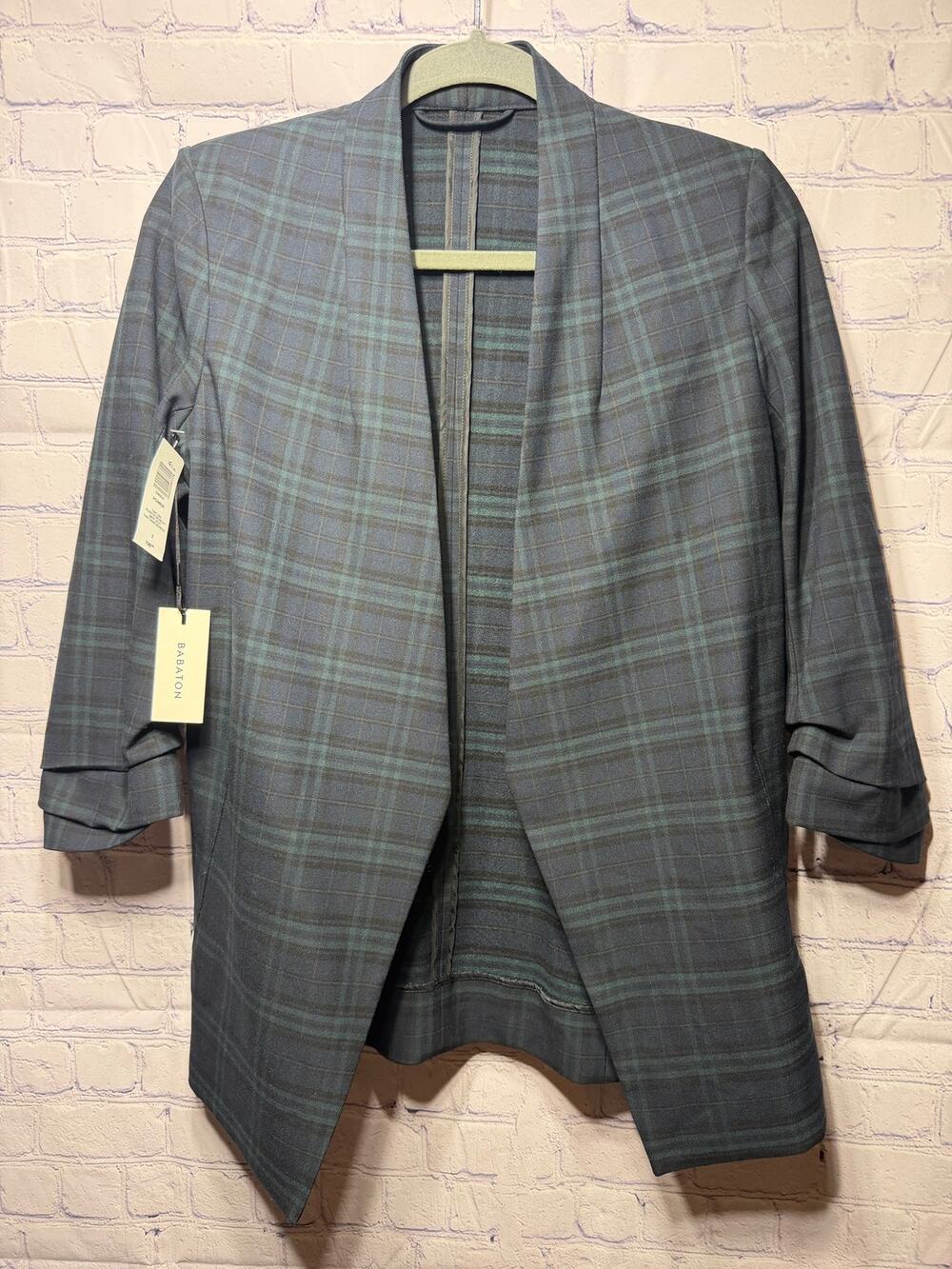Babaton Tartan Navy Everest Open Front Blazer Sz 2 NWT Preppy Acadamia